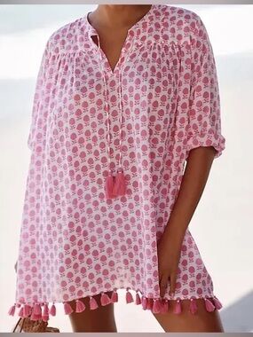 Roller Rabbit Pink Floral Medallion Serafina Tunic Cover Up Dress Size XL